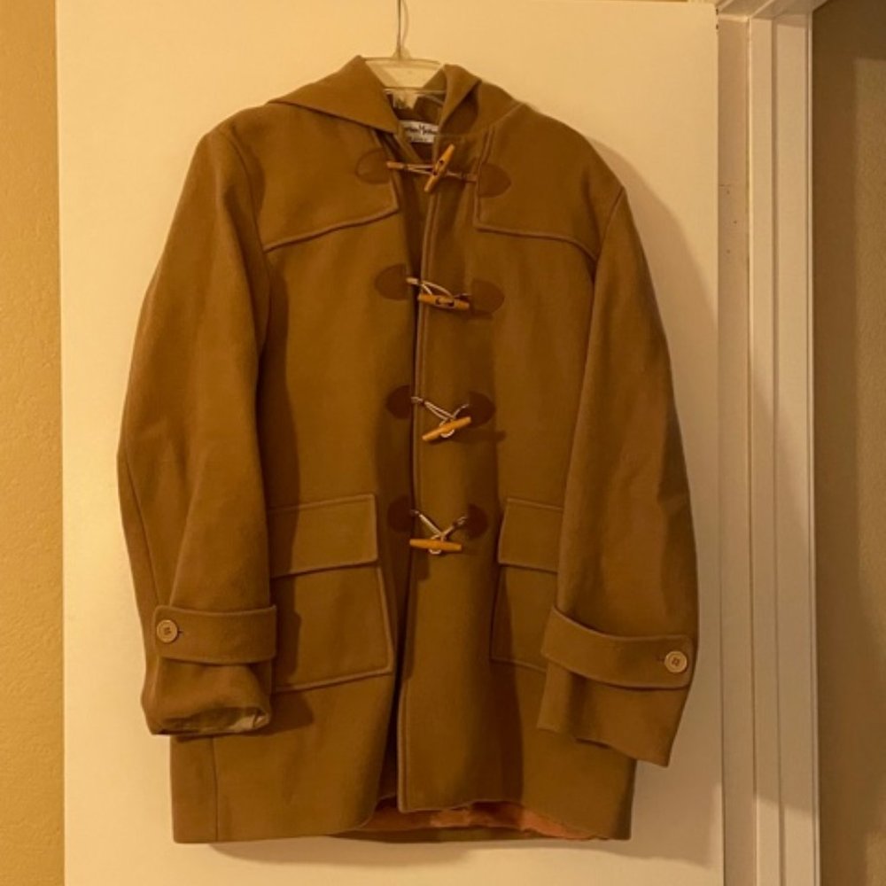 Women's Tan Hooded Toggle Coat, fits size 10 or 12